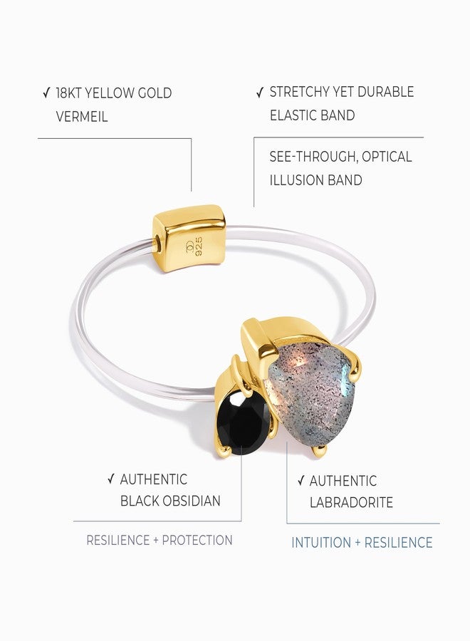 Moon Magic | Amethyst, Citrine, Quartz, Ruby, Obsidian, Labradorite Floating Gem Toi Et Moi Rings for women with Stretchy Invisible Band/ 925 Sterling Silver | 18K Rose & Yellow Gold Birthstone Rings - Image 3