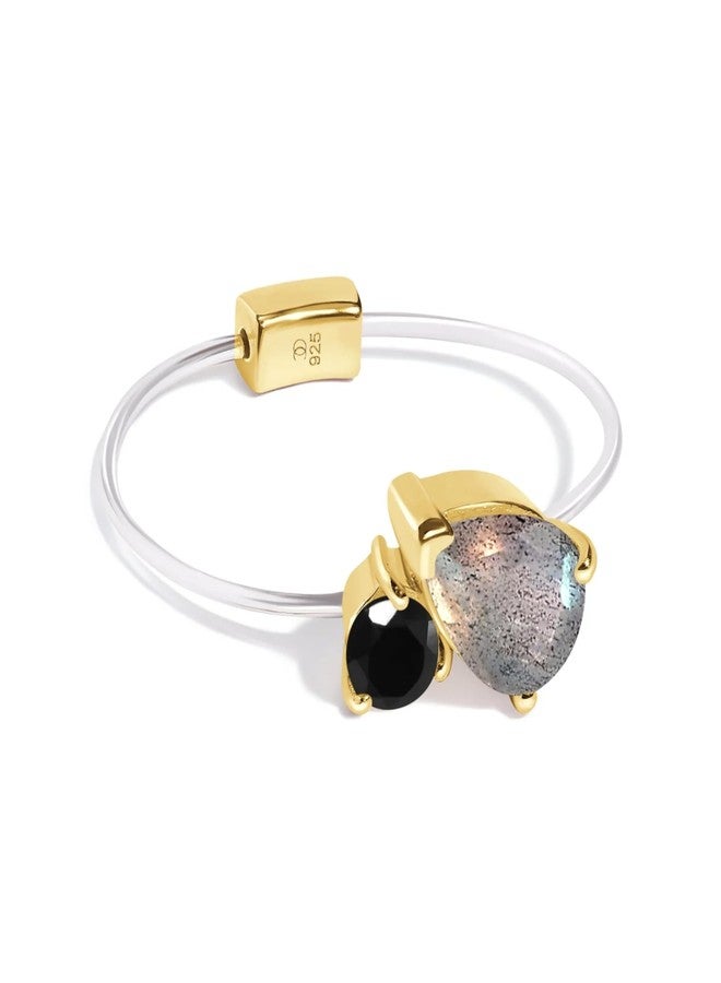Moon Magic | Amethyst, Citrine, Quartz, Ruby, Obsidian, Labradorite Floating Gem Toi Et Moi Rings for women with Stretchy Invisible Band/ 925 Sterling Silver | 18K Rose & Yellow Gold Birthstone Rings - Image 1