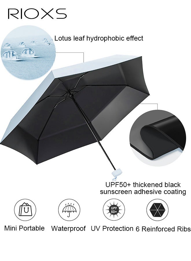 RIOXS Portable Travel Umbrella with Storage Box Mini Umbrella with UPF 50+ UV Sun Protection Lightweight 6 Ribbed Compact Pocket Umbrella for Men Women Kids - Image 5