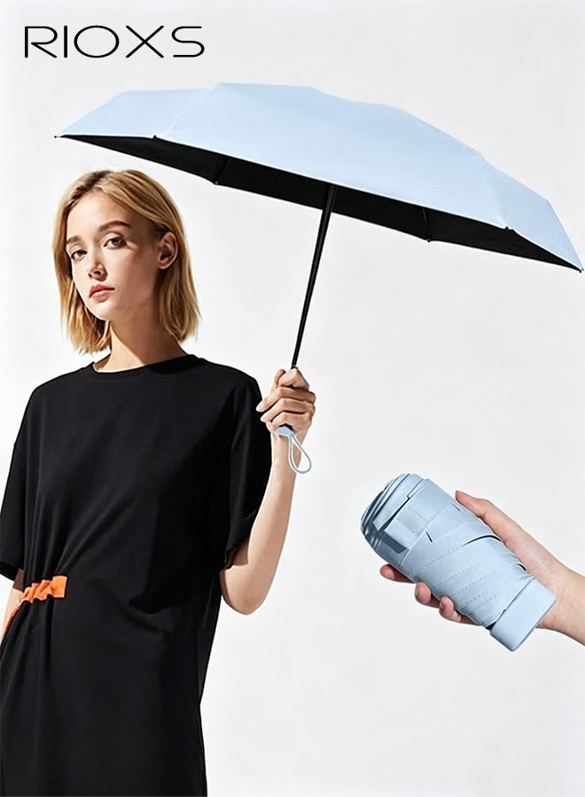 RIOXS Portable Travel Umbrella with Storage Box Mini Umbrella with UPF 50+ UV Sun Protection Lightweight 6 Ribbed Compact Pocket Umbrella for Men Women Kids - Image 1