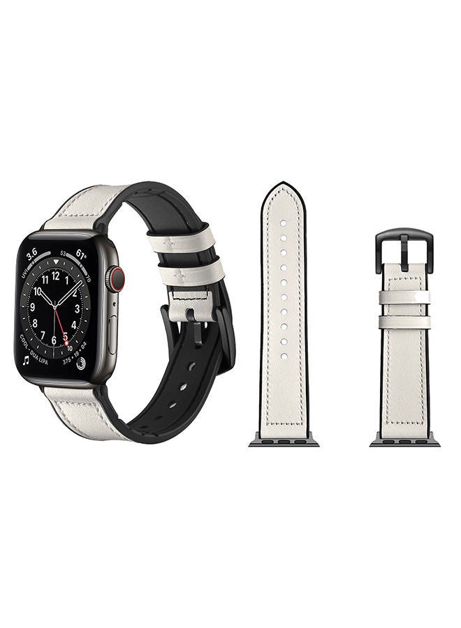 NIBEMINENT Genuine Leather Replacement Band For Apple Watch Series 6/SE/5/4/3/2/1 White 
