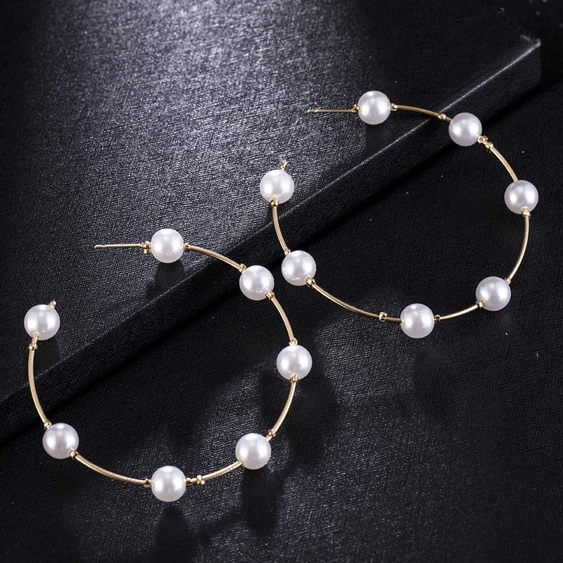 Chmier Aimimier Bridal Pearl Hoop Earrings Vintage Large Round Loop Earrings Wedding Prom Party Festival Jewelry for Women and Girls - Image 4