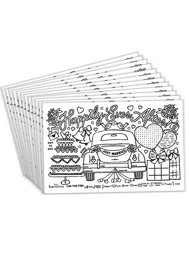 Tiny Expressions - Wedding Activity Placemats for Kids - Pack of 12 Disposable Coloring Paper Mats for Wedding Table Décor, Includes Activities & Games for Kids - Image 1