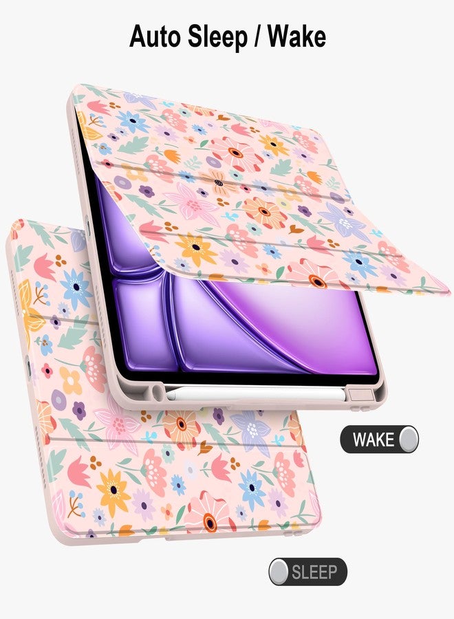 Batianda Designed Case for New iPad (A16) 11 inch 2025 / iPad 10th 10.9-inch 2022 [Built-in Pencil Holder] Shockproof Cover with Clear Back Shell TPU Bumper Auto Sleep/Wake, Hand-Drawn Flowers - Image 3