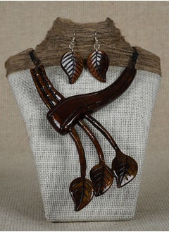 Women's Coconut Shell Branch Leaves Design Necklace with Earrings Set