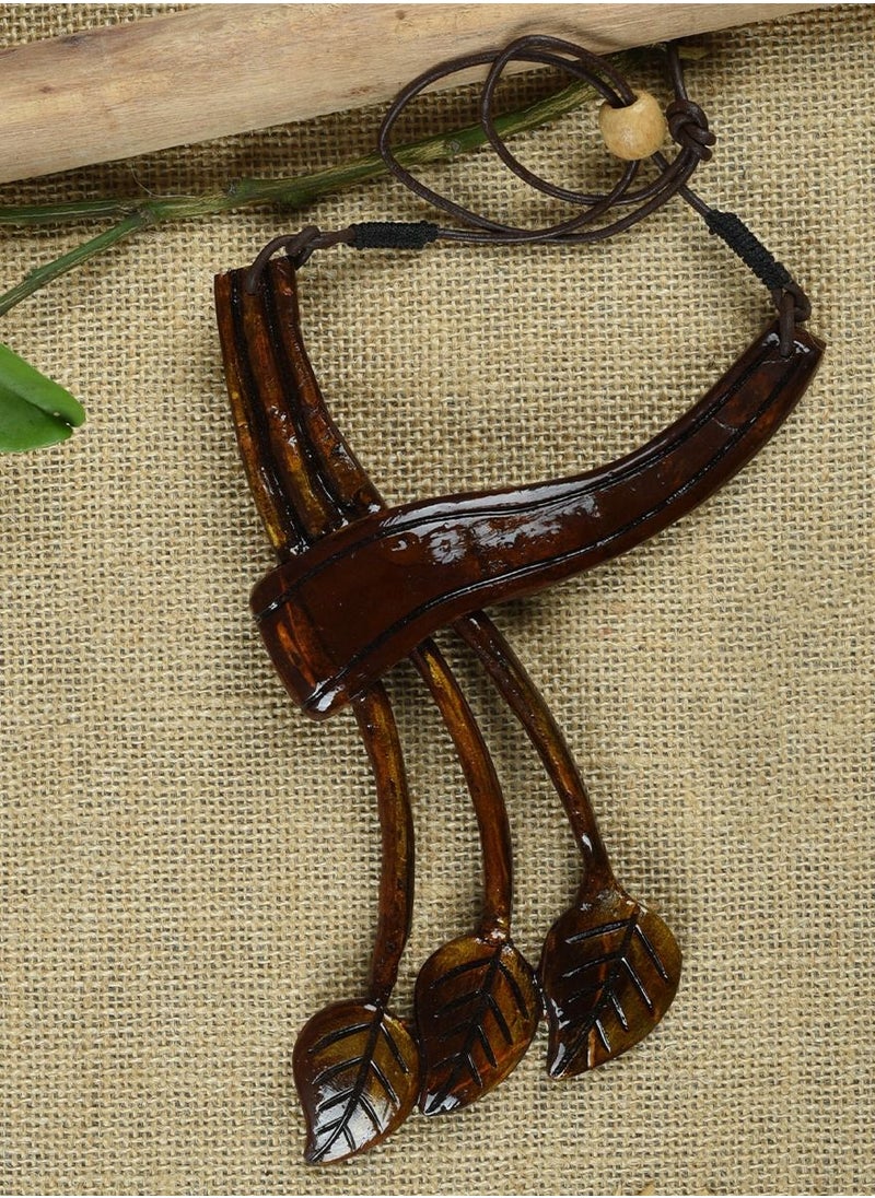 N & H - Women's Coconut Shell Branch Leaves Design Necklace with Earrings Set - Image 1