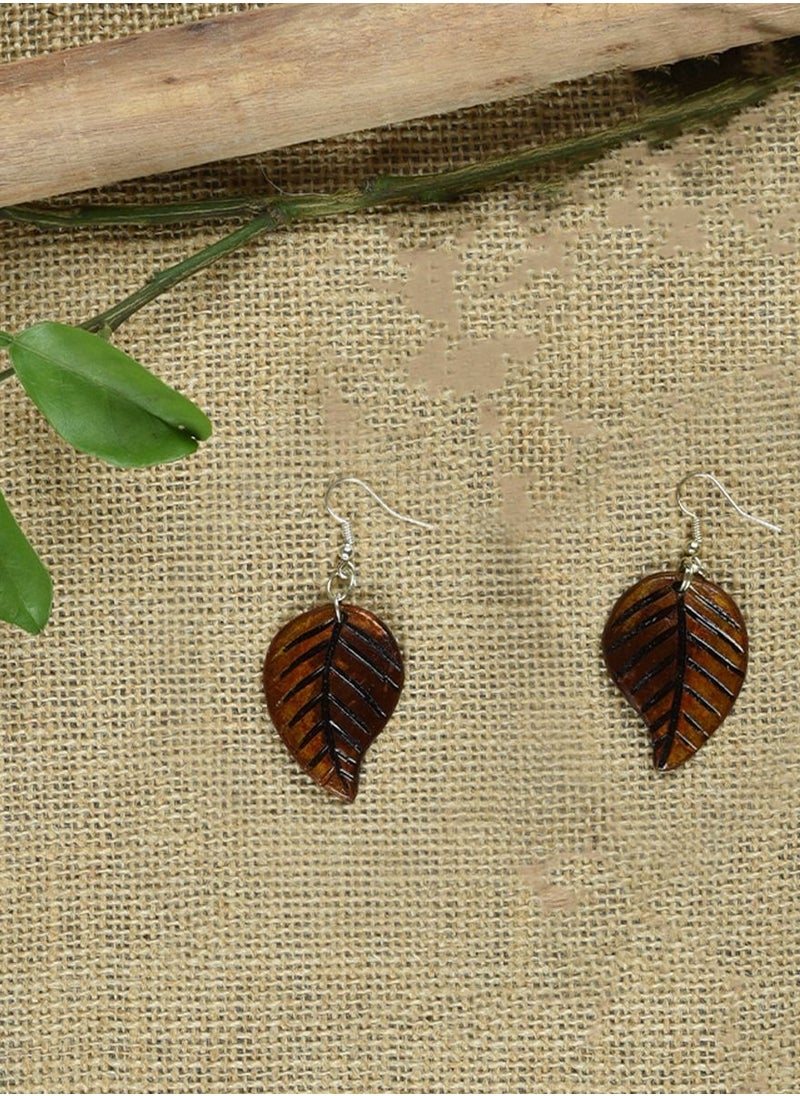 N & H - Women's Coconut Shell Branch Leaves Design Necklace with Earrings Set - Image 1