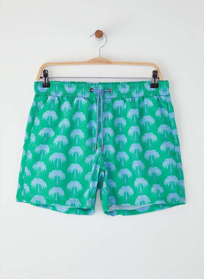 Trendyol Man Green Standard Fit Palm Tree Patterned Printed Swimsuit Swim Shorts - Image 2