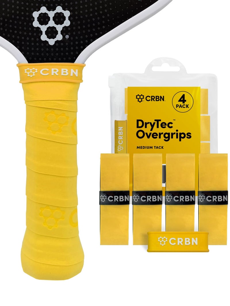 CRBN Pickleball - Drytecâ„¢ Overgrips - Pickleball Paddle Grip Tape - Absorbs Shock & Moisture - 4-Pack, Yellow - Image 1