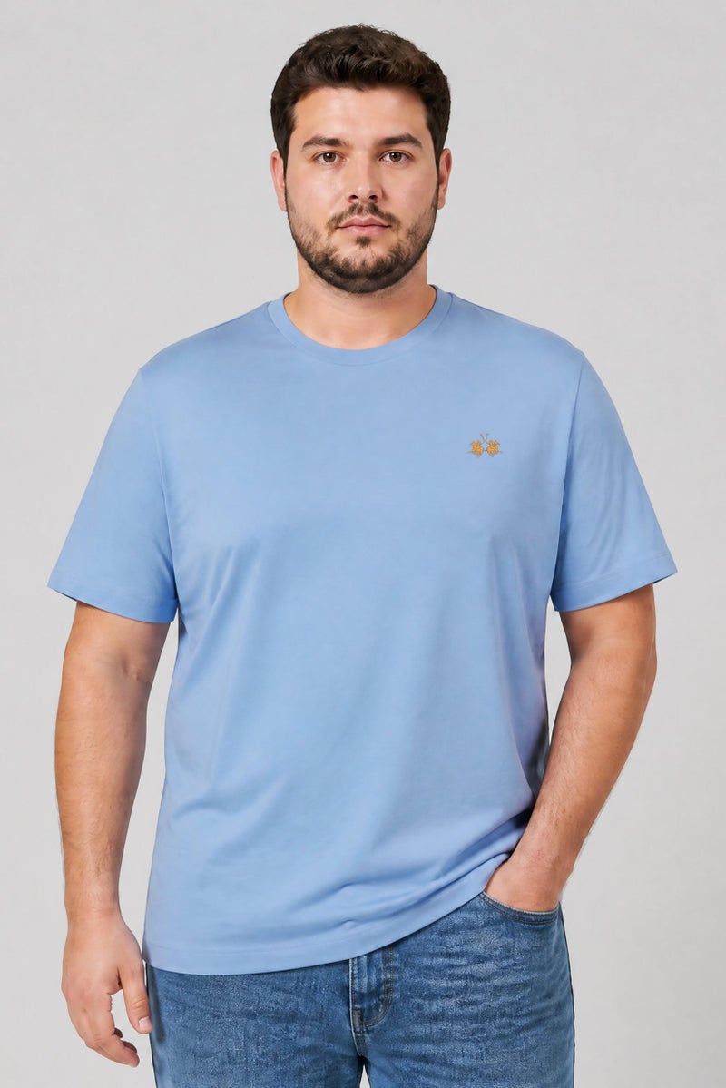 La Martina Men Crew Neck Short Sleeve Embroidered Logo T-Shirt, Light Blue - Image 1