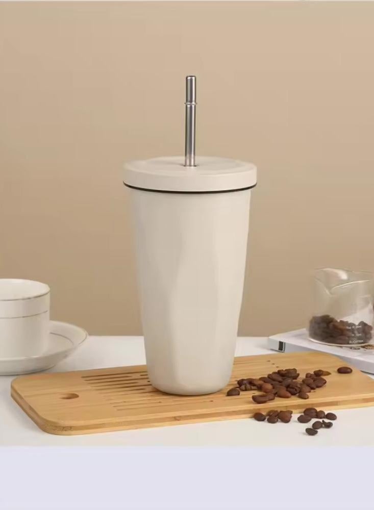 كافيه كوب قهوة معزول من الستانلس ستيل مع غطاء وماصة  - Image 2