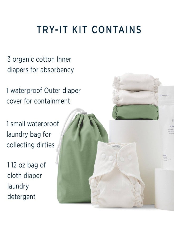 Esembly Try-It Kit - Cloth Diaper Starter Set with Organic Cotton Diapers, Waterproof Diaper Cover, Wet Bag, and Laundry Detergent - Aloe, Size 1 (7-18lbs) - Image 2