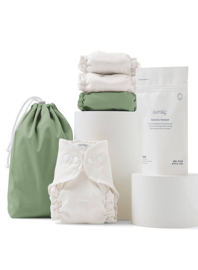 Esembly Try-It Kit - Cloth Diaper Starter Set with Organic Cotton Diapers, Waterproof Diaper Cover, Wet Bag, and Laundry Detergent - Aloe, Size 1 (7-18lbs) - Image 1