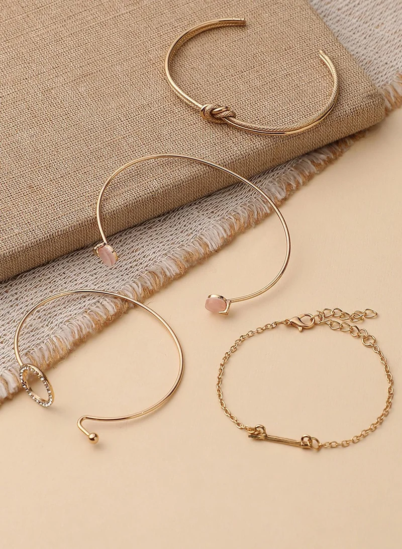 SOHI Women's Set Of 4 Toned Cuff Designer Bracelet