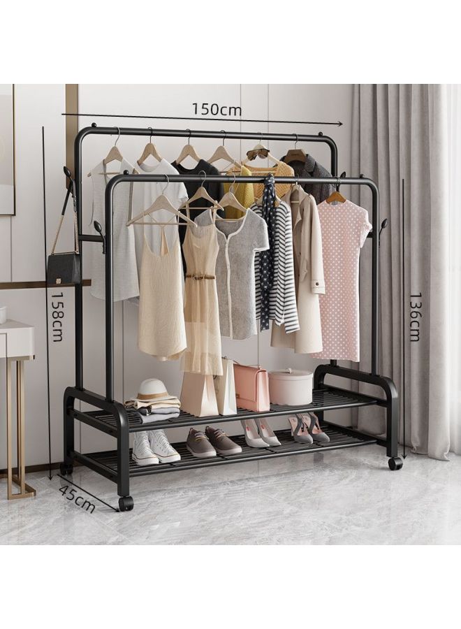 Bold Hanger Floor Drying Rack Household Indoor Folding Vertical Clothes Shelf Simple Wardrobe Storage-Color:Recommended  Black Double Rod Double Layer + Wheels 1.5m  - Image 1