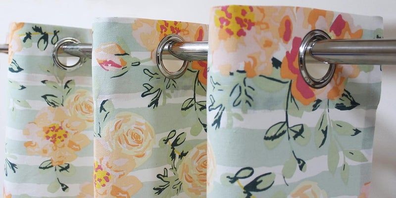 AIRWILL Cotton Orange Flower Floral Solid Pattern Door Curtains 214 7ft Length Orange Pack of 4 - Image 2