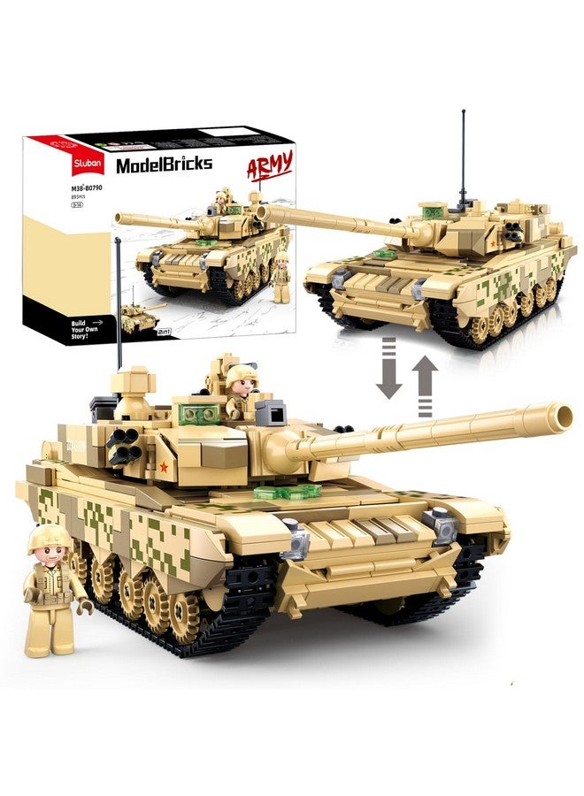 Sluban WW2 Army Tank, Inspired 99A 96B Main Battle Tank, 2 in 1 Military Tank, 2 Soldier Minifigures, Gifts for 7 8 9 10 12 Year Old Kids and Adults, Compatible with Lego Army Set, 893pcs - Image 1