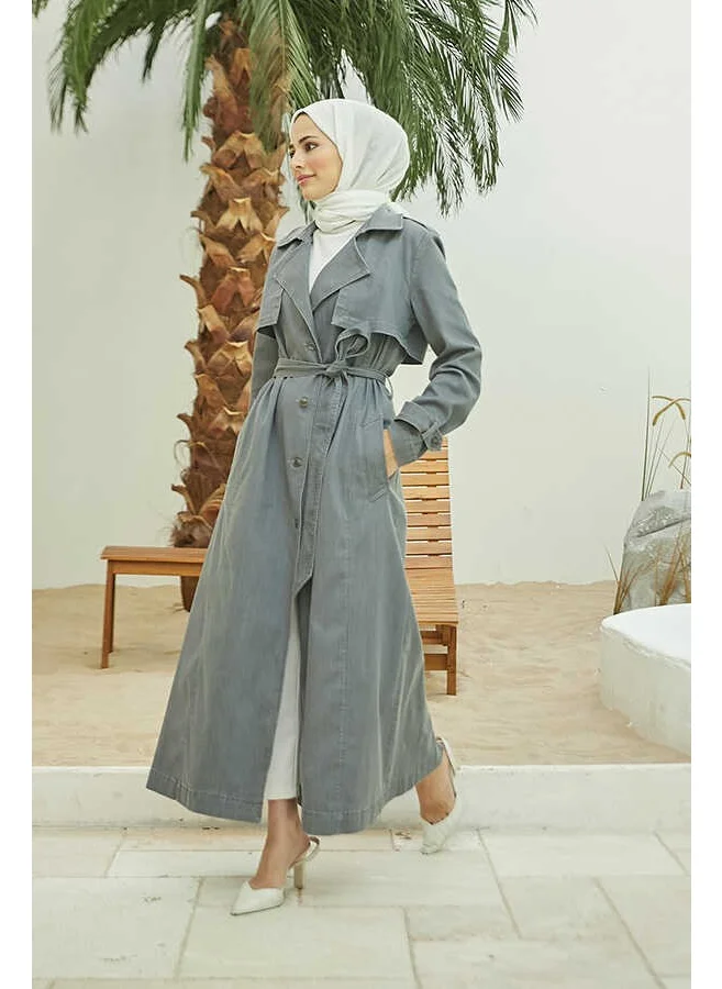 Neways 6458 - Allerlı Denim Trench Coat Gray