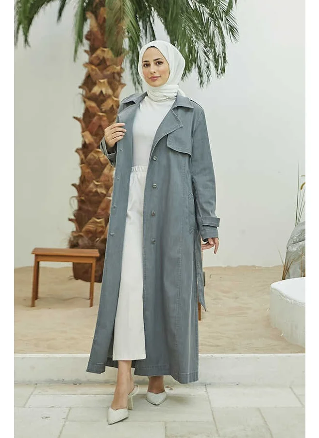 Neways 6458 - Allerlı Denim Trench Coat Gray