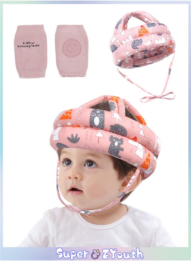 Super ZYouth Baby Head Protector with Baby Knee Pads, Baby Safety Helmet for Crawling Walking, Adjustable Head Cushion Bumper Bonnet for Infant Toddler, Pink  - Image 1
