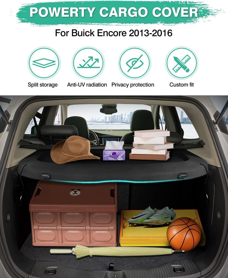 Powerty Cargo Cover for Buick Encore 2013-2016 - Trunk Security Shield Shade Black - Image 2