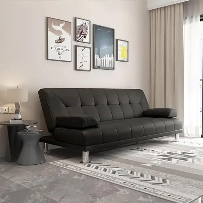 AROMA HOMES Modern Sofa Bed – Stylish Convertible Sleeper Sofa in Black, 3 Seater