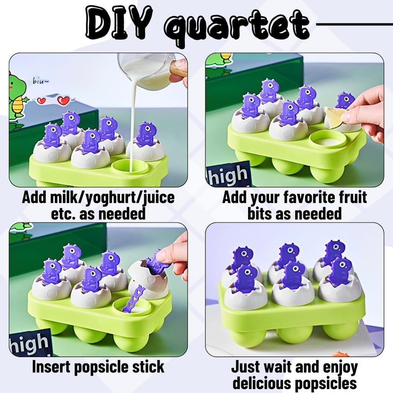 Barakah Popsicles Mold, Homemade Popsicles Mold, 6 Reusable Ice Pop Mold for Baby, Dinosaur Egg Popsicle Mold for Toddler, BPA-Free, Dishwasher-Safe - Image 3