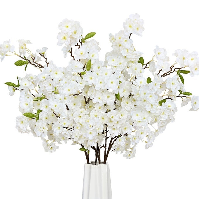 WHITE CHERRY BLOSSOM FLOWERS ARTIFICIAL CHERRY BLOSSOM DECOR FAUX CHERRY BLOSSOM BRANCHES VASE ARRANGEMENTS FOR WEDDING HOME PARTY KITCHEN DECOR SET OF 3