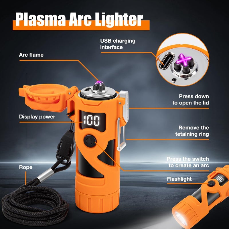 LCFUN Electric Lighters Rechargeable Waterproof Dual Arc Plasma Lighter with Battery Display & Flashlight Windproof Electronic USB Lighter for Candle, Camping, Hiking, Survival Gear Supplies - Image 4