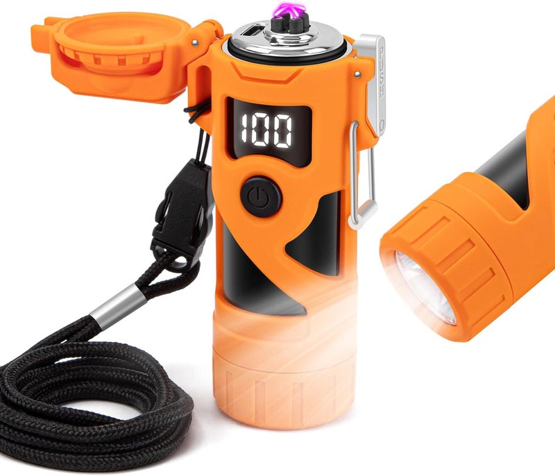 LCFUN Electric Lighters Rechargeable Waterproof Dual Arc Plasma Lighter with Battery Display & Flashlight Windproof Electronic USB Lighter for Candle, Camping, Hiking, Survival Gear Supplies - Image 1