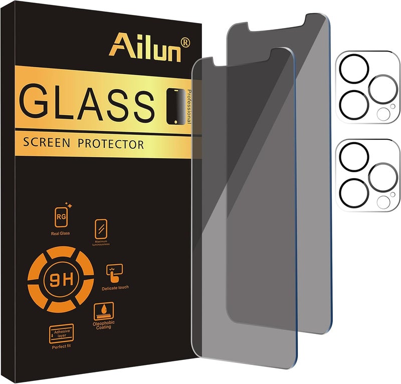 Ailun 2 Pack Privacy Screen Protector for iPhone 11 Pro Max [6.5 inch] + 2 Pack Camera Lens Protector Anti Spy Private Tempered Glass Film,[9H Hardness] - HD - Image 1