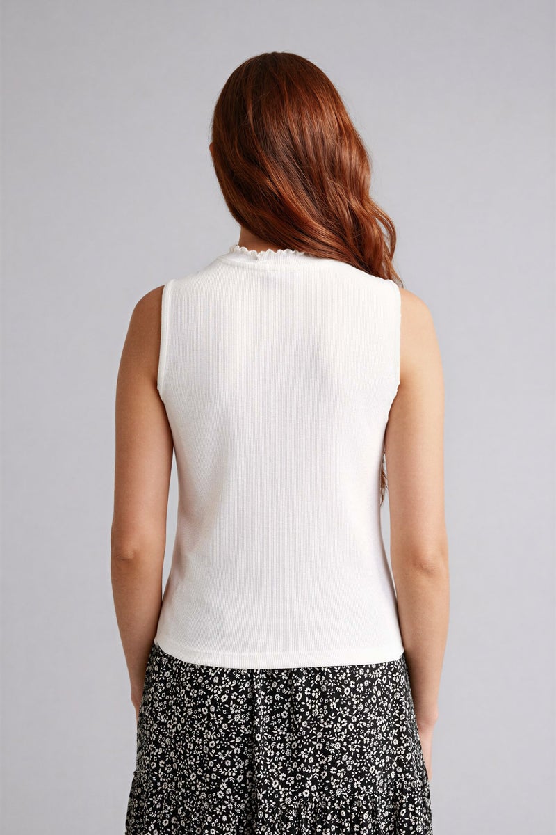 DeFacto Beige Woman Slim Fit Camisole Half Turtleneck Short Sleeve Tunic Casual - Image 5