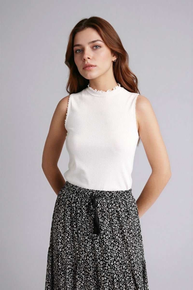 DeFacto Beige Woman Slim Fit Camisole Half Turtleneck Short Sleeve Tunic Casual - Image 3