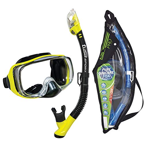 TUSA Sport Adult Imprex 3D Purge Mask and Dry Snorkel Combo, Black/Flash Yellow, UC-3325P-BKFY - Image 1