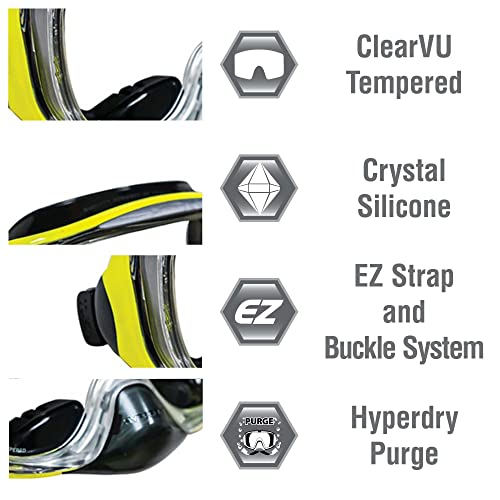 TUSA Sport Adult Imprex 3D Purge Mask and Dry Snorkel Combo, Black/Flash Yellow, UC-3325P-BKFY - Image 2