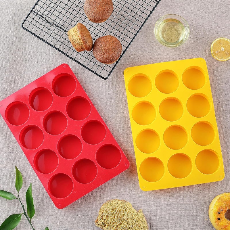 VITUER 2PCS Silicone Cookie Chocolate Molds, 12-Cavity Round Silicone Baking Mold for Oreo, Candy, Chocolate, Cookie, Mini Cake and Jelly, Dishwasher Safe (Red+ Orange) - Image 5
