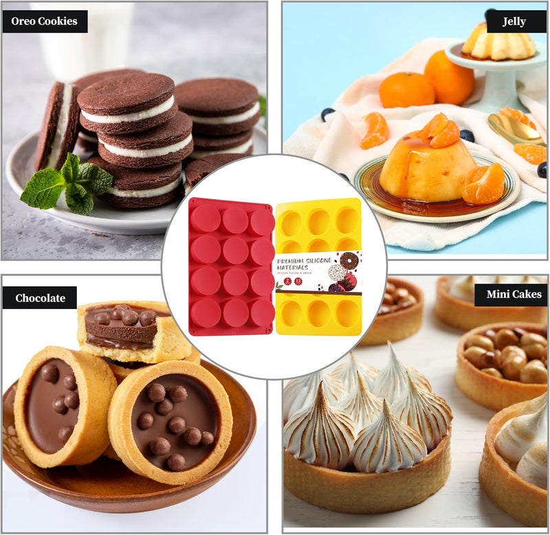 VITUER 2PCS Silicone Cookie Chocolate Molds, 12-Cavity Round Silicone Baking Mold for Oreo, Candy, Chocolate, Cookie, Mini Cake and Jelly, Dishwasher Safe (Red+ Orange) - Image 3