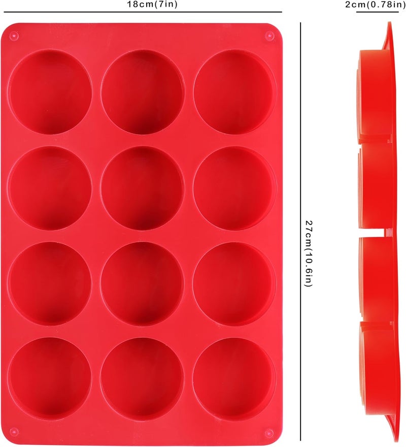 VITUER 2PCS Silicone Cookie Chocolate Molds, 12-Cavity Round Silicone Baking Mold for Oreo, Candy, Chocolate, Cookie, Mini Cake and Jelly, Dishwasher Safe (Red+ Orange) - Image 2