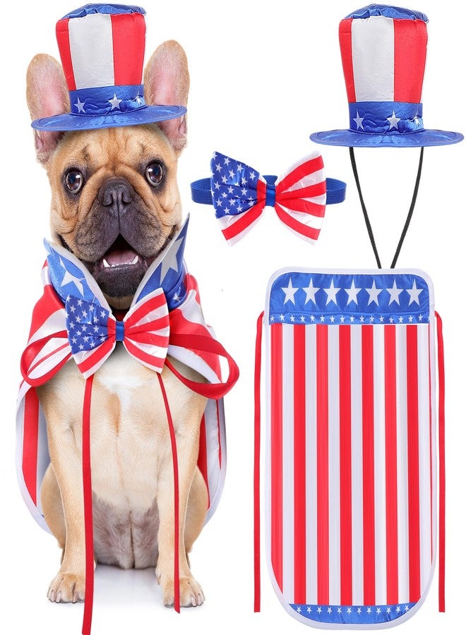 JaGely 3 Pcs 4th of July Dog Outfit Memorial Day Dog Costume Set Includes Top Hat, American Flag Bow Tie Collar and Cape Patriotic Pet Outfit for Dogs Cats Puppy Kitten(S,Classic) - Image 1