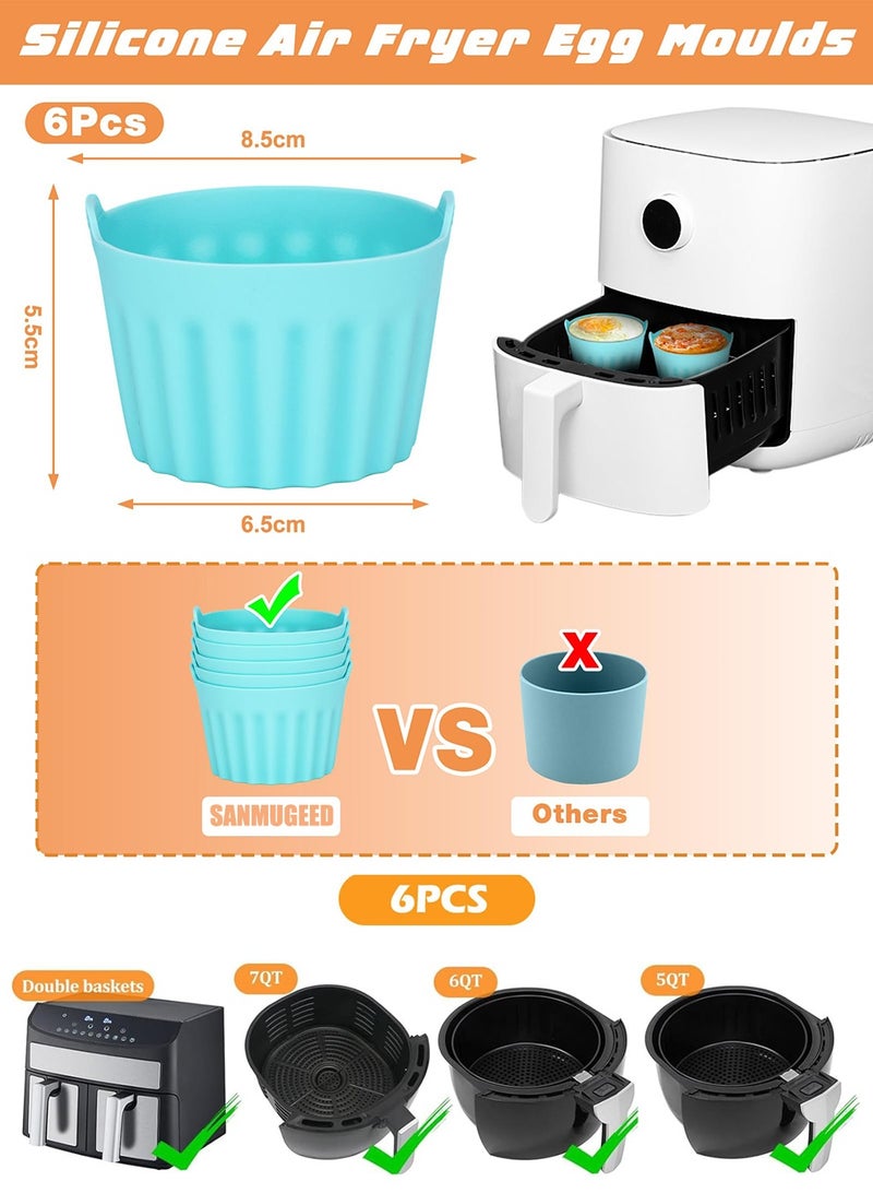 SANMUGEED Silicone Air Fryer Egg Poacher - 6PCS Moulds for Poached Eggs, Muffins, Cakes - Compatible with Ninja, Tower, Cosori Air Fryers - Image 2