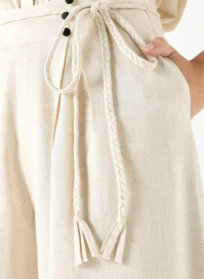 Iconic Iconic Embroidered Relaxed Fit Culottes with Pockets and Tie-Up Detail
