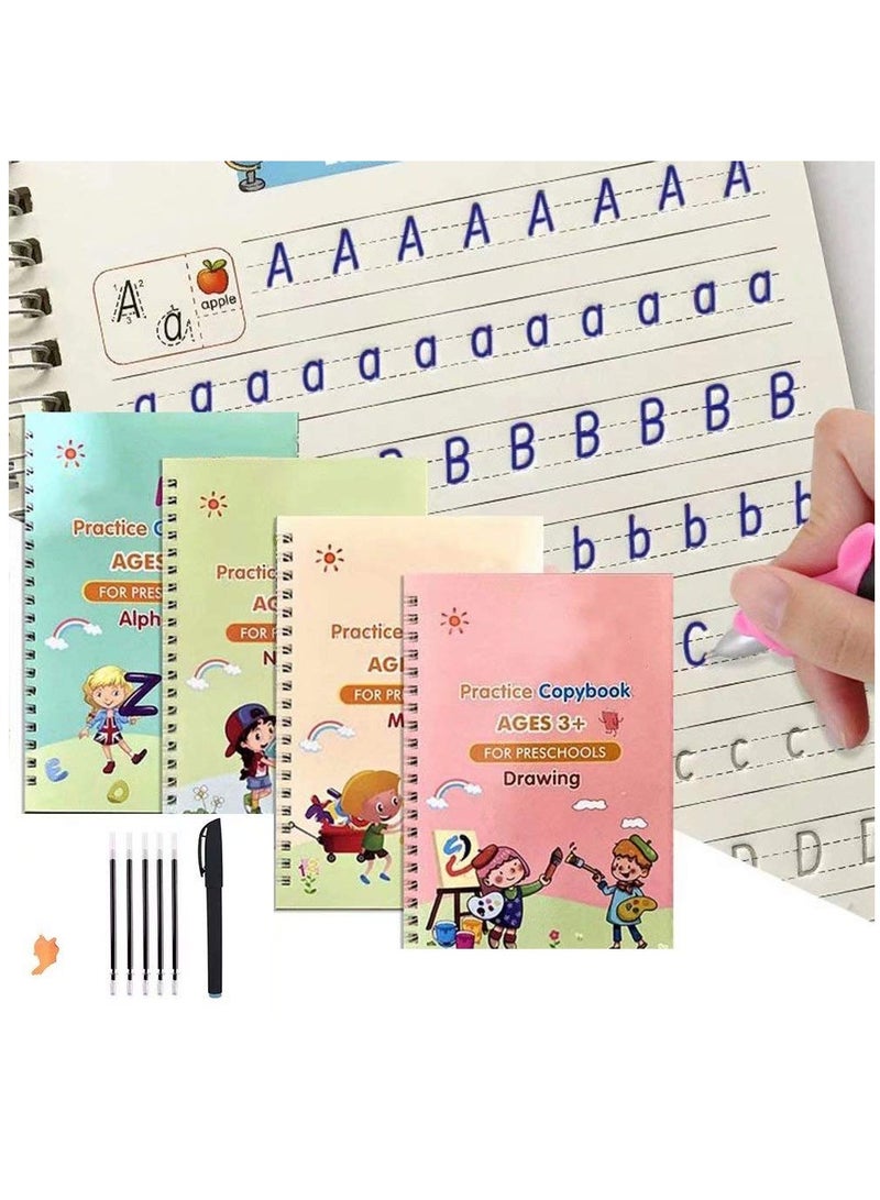 Practice Copybook Reusable Calligraphy Set for Kids Number Math Drawing Alphabet Handwriting Book, Repeatedly Letter Writing 4 Pack - Image 1
