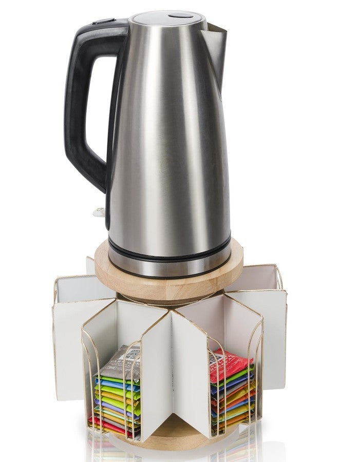 Made Easy Kit Metal Carousel Tea Bag Organizer and Kettle Stand - Modern Storage Solution for Tea Bags - Ideal for Home, Office, Kitchen (White) - Image 1