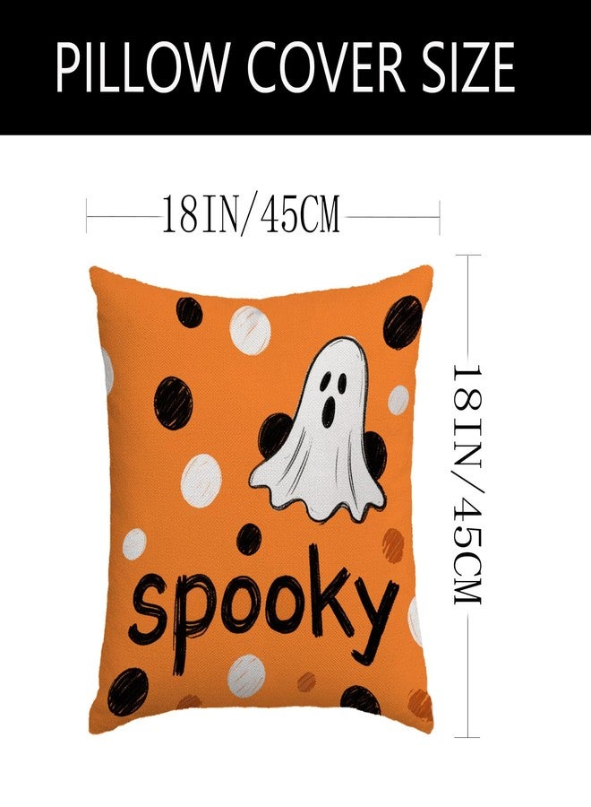 YOSICHY Halloween Pillow Covers 18x18 Inch,Set of 4 Vintage Halloween Decor Indoor Outdoor Throw Pillow Covers, Trick or Treat Orange Black Linen Cushion Case for Home Sofa Couch Bedroom Chair - Image 3