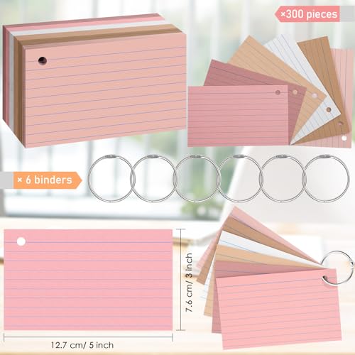 Epakh 300 Pieces Lined Index Cards 180 GSM Thick Flash Cards with Rings Notecards Punched Back to School for Studying Adults Home College Office3 x 5 InchDark Pink Brown Series - Image 3