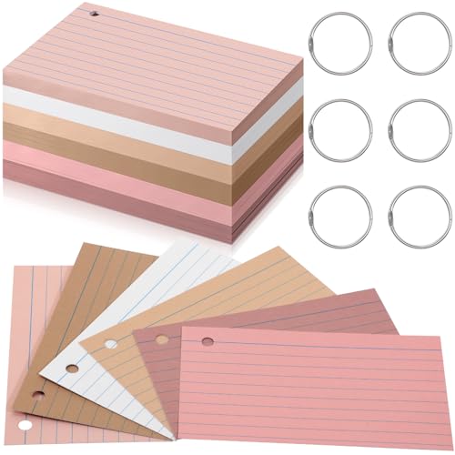 Epakh 300 Pieces Lined Index Cards 180 GSM Thick Flash Cards with Rings Notecards Punched Back to School for Studying Adults Home College Office3 x 5 InchDark Pink Brown Series - Image 1