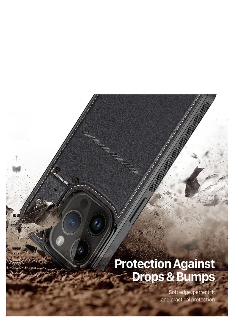 KASTWAVE For iPhone 15 Pro Max Case, Magnetic Phone Case with Kickstand and Credit Card Holder, 3 in 1 Dual Card Protection Case, Leather Heavy Duty Protective Case Cover (Black) - Image 5