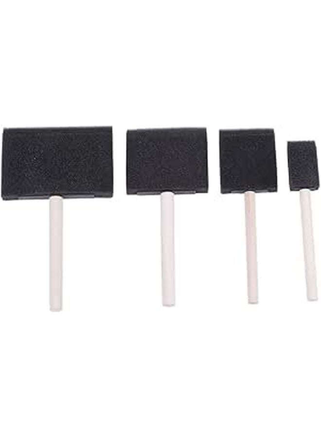 Wooden Handle Foam Sponge Brush Set For Painting Cleaning Drawing Kids Creativity Pack Of 4 - Image 1