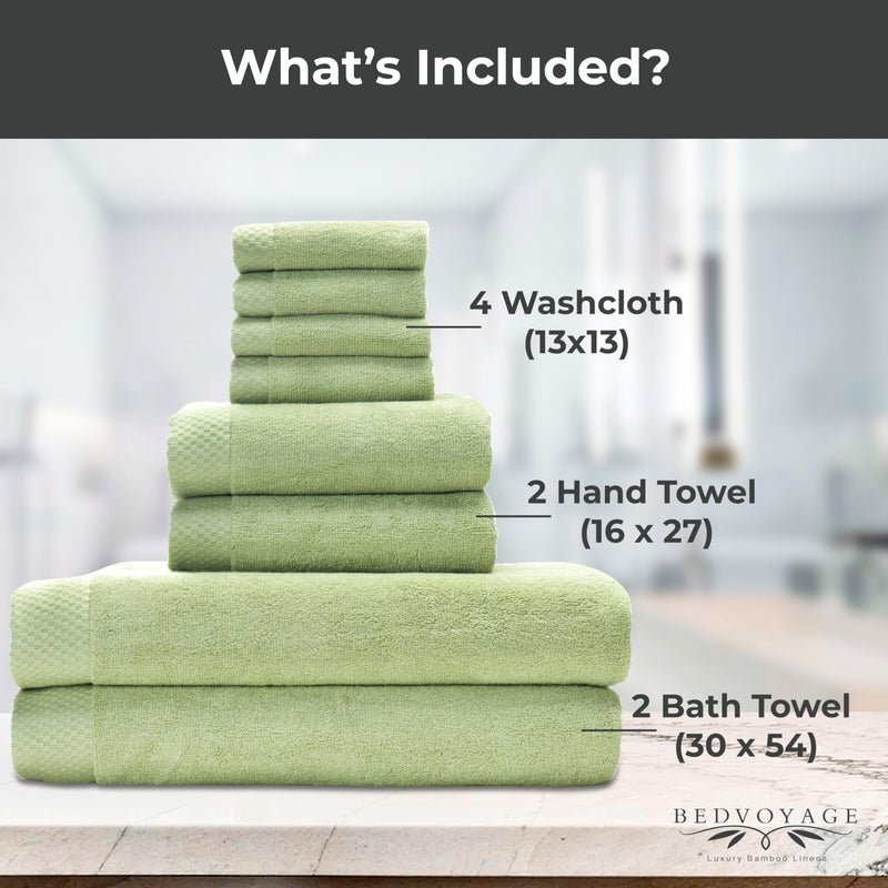 بيد فوياج المناشف الفاخرة في Bedvoyage 8pc مجموعة 600 GSM Ultra Soft Viscose مشتقة من منشفة حمام الخيزران فائقة امتصاص كبيرة - 2 حمام مناشفان يدوية 4 مناشفات (أبيض) - Image 3