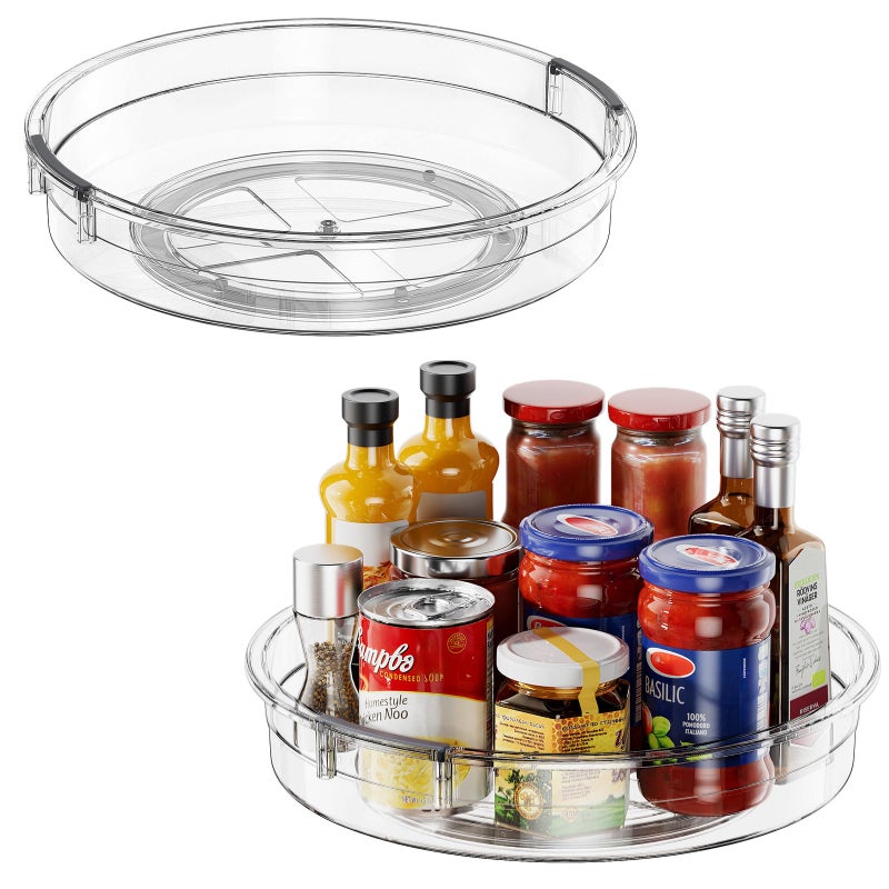 LAMU 2 Pack 12 Inch Lazy Susan Organizer Turntable for Cabinet, with High Edges to Prevent Falling, Large Clear Lazy Susan for Kitchen, Pantry, Refrigerator, Countertop, Table, Bathroom - Image 1